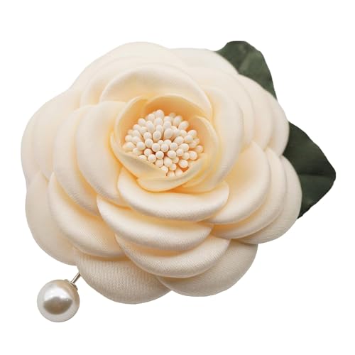 Fabric CAMELLIA Flower Brooch Pin By NhanDo Handmade – Floral Brooch Pin, Handmade Gift Ideas, Gift for her, Gift For Mom, valentines day gifts (Cream Matte Silk)
