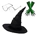 FKCQRJW 4PCS Green Witch Costume Accessories, Witch Hat & Glasses & Gloves, Dress Up for Halloween Movie Cosplay Props, Suitable for Fan Women Role-playing Party