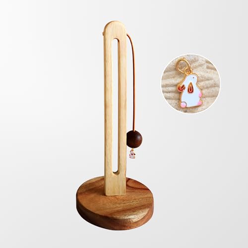 SHINCULSUN Wooden Stand Up Paper Towel Roll Holder One-Handed Kitchen Paper Towel Dispenser, with Anti-Slip Weighted Wooden Base, with A Cute Pendant to Store Paper Towels, Dishcloths, Wraps (Brown)