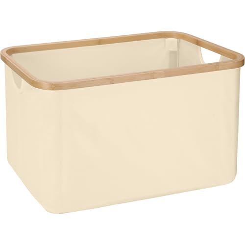 Sea Team ランドリーバスケット 洗濯カゴ 衣類かご 収納ボックス 収納バッグ 洗濯籠 省スペース 洗濯物入れ 大容量 長方形 バスルーム 寝室用 竹のハンドル付き 持ち運び可能 撥水加工 軽量 通気性Laundry (XL 54x33x29cm ベ