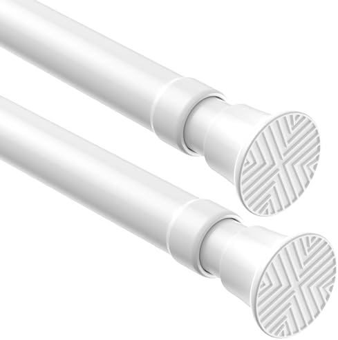 2Pack MEXAU White Tension Curtain Rods 23 to 46 Inch,Small Curtain Rods No Drilling,Short Spring Tension Rod for Windows Door Closet,Pressure Curtain Rod