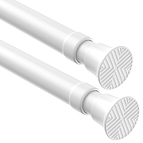 2Pack White Tension Curtain Rods18 to 36 Inch,Spring Loaded Curtain
