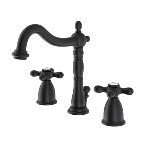 Kingston Brass KB1970AX Heritage 8" Widespread Lavatory Faucet with Brass Pop-Up, 6-1/2" in Spout Reach, Matte Black