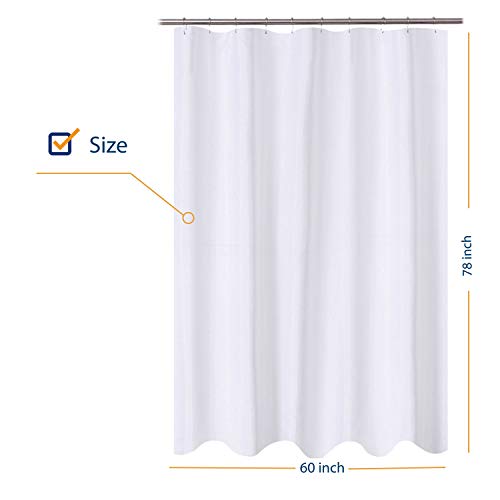 Image of N&Y HOME Fabric Shower Curtain Liner 60 x 78 inch Long Stall Size, Hotel Quality, Washable, Water Repellent, White Bathroom Curtains with Grommets, 60x78