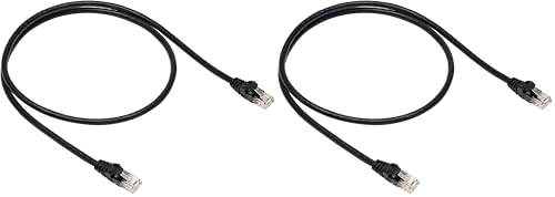 Image of Amazon Basics RJ45 Cat 6 Ethernet Patch Cable, 10 Gbps High-Speed, 250MHz, Snagless, Gold-Plated Connectors, 3 Foot, Black (Pack of 2)