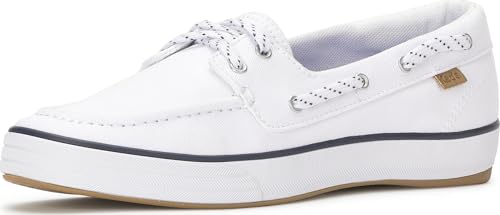 Keds Women's Center Iii Boat Fashion Sneaker, White Twill, 8.5