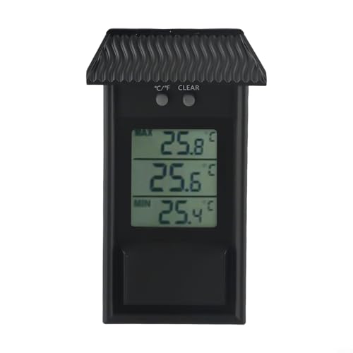 greenhouse garden thermometer outdoor thermometers weatherproof Waterproof Digital Display Max Min Wall Mounted for Indoor Outdoor Home(black)