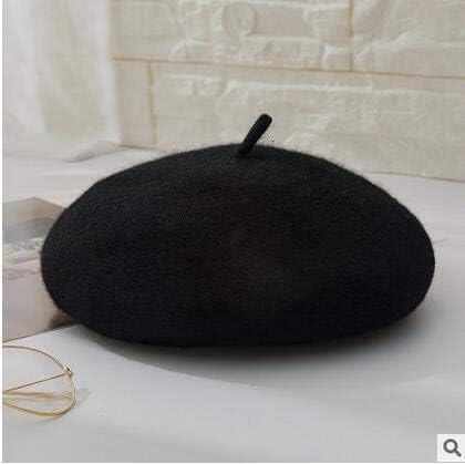 Amazon Co Jp Xushen Hu 新しいシンプル女性のファッションクラシックソリッドハット女性の秋のウールハット画家女の子ベレー帽 Color Black Hat Size 55 58cm 服 ファッション小物