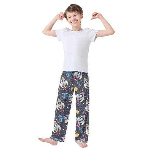 Space Planet Cat Boys Long Pants Soft Trousers Elastic Waist Kids Lounge Bottoms with Pockets S-XL2