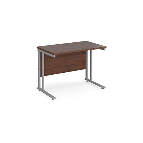Image of Mr Office Maestro 25 straight desk 600mm deep - silver cantilever leg, Walnut, 1000