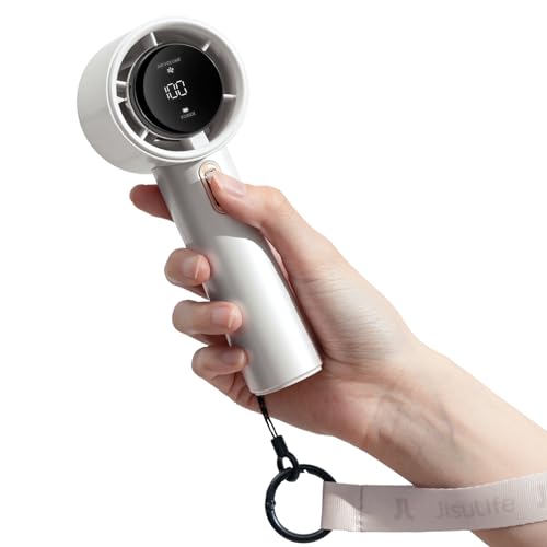 Image of JISULIFE Handheld Fan Pro1 with Digital Display, Lanyard, 100 Speed Adjustable for Travel /Camping /Outdoor, Gift for Women /Men (White, 3600mAh)