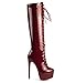ANN CREEK Women's 'Niwen' Knee High Sexy Fashion Ultra High Stiletto Heels Platform Lace Up Boots Wine 10