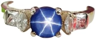 Round Natural Blue Star Sapphire Ring for Women, 925 Sterling Silver Wedding Promise Band, Handmade Boho Statement Jewelry, Anniversary, Engagement Ring