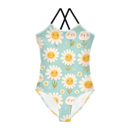 KLL Polka Dots and Tender Chamomile Flowers Toddler Girls 1-Piecing Bathing Suit Summer Swimming Suits with Adjustable Straps