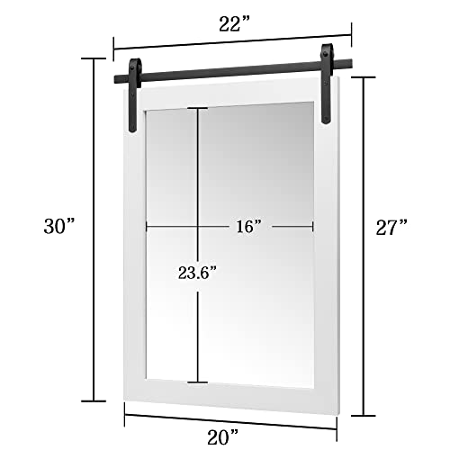 Clavie Farmhouse Wall Mirror Rustic Horizontal Wood Framed Bathroom Mirror, Barn Door Style Decorative Mirrors, 22"X30" White #TOP2