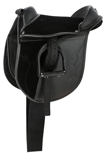 Covalliero Juego de Silla de Montar Economy, Pony, Negro, 15 Pulgadas, 34,5 cm de Ancho, Material sintético, Caballos, Antideslizante, Ajustable Individualmente