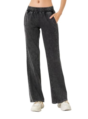 Image of Womens Loose Baggy Denim Pants Multi-Pocket High Waist Blue Jeans Streetwear Wide Leg Bell-Bottomed Solid Color Pants (Dark Gray,Small,Female,Adult,US,Alpha,Small,Regular,Regular)