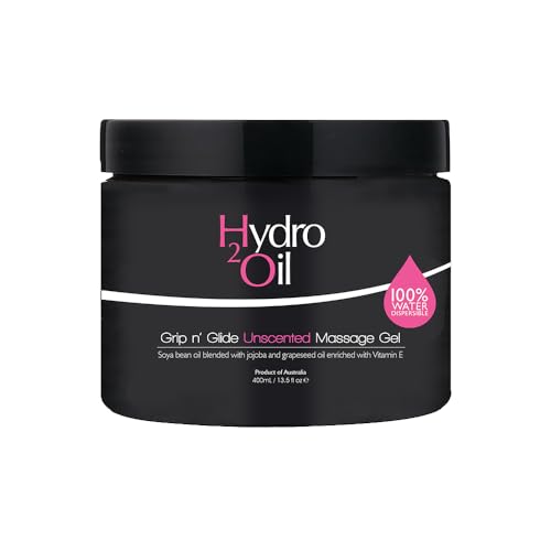 Hydro 2 Oil Unscented Massage Gel 400ml - Water Dispersible Formula with Jojoba and Grapeseed Oil Enriched with Vitamin E