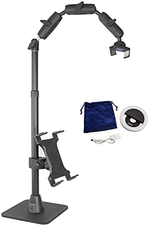 ARKON Phone Holder Full Kit - Adjustable Overhead Arm Cell Phone Table Top Stand and Tablet Mount with Ring Light - Professional Holders for Horizontal or Vertical Filming