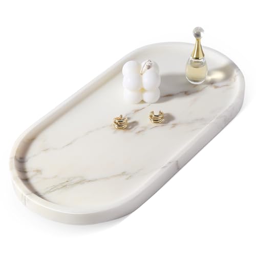 Koville White Marble Tray with Gold Pattern for Bathroom Counter,