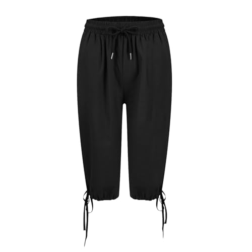 GOFULY Bermuda Shorts for Women Knee Length Cotton Linen Elastic Waist Drawstring Shorts Summer Capris Pants with Pockets4