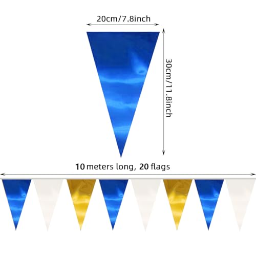 Image of 130FT Navy-Blue White Gold Triangle Pennant Banner Flag Metallic Fabric Bunting Garland for Christmas Graduation Retirement Birthday Wedding Bridal Shower Nautical Ahoy Achor Party Decorations Supply