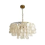  Luz francesa Lámpara de concha de lujo Marco de metal Campanas de viento de nácar Luz colgante Dormitorio Comedor Sala de estar Decoración Lámpara colgante de techo E12 Accesorios de iluminación
