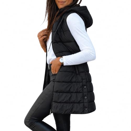 Toumov Long Puffer Vest Women Winter Sleeveless Puffy Jacket with Hood - image 5