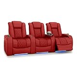 Seatcraft Diamante Zero-Gravity CoolZero Italian Leather Home Theater Seating, Power Headrest, Power Recline, Row of 3, Red