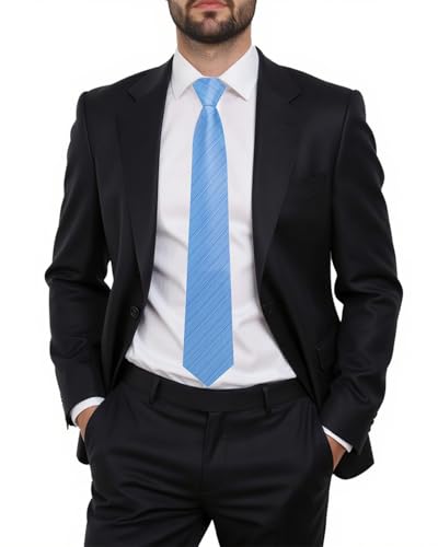 Image of Hi-Tie Sky Blue Zipper Ties for Men Striped Adjustable Pre-Tied Necktie Lapel Pin Pocket Square Cufflinks Set