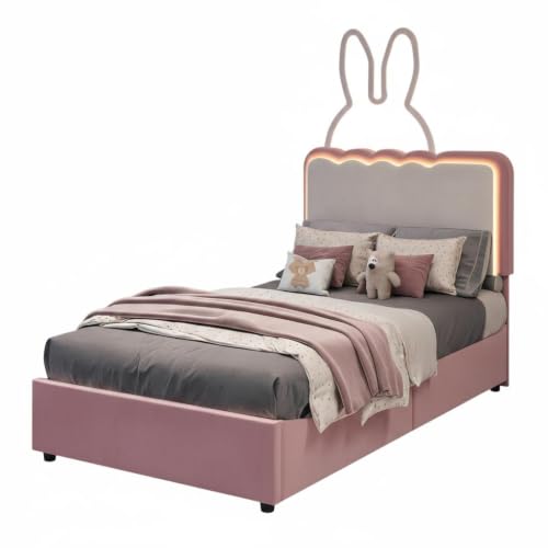 Image of Garvee Irregular Wave LED 2-Drawer Soft Upholstered Bed, Soft Padding