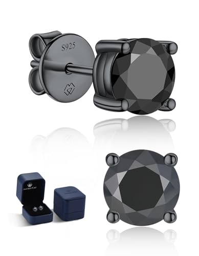 MomentWish MomentWish Black Mens Earring Moissanite Stud Earrings for Men D Color VVS1 Moissanite 925 Sterling Silver Onyx Stud Earrings For Women Men (0.6/1/2/4Carat)