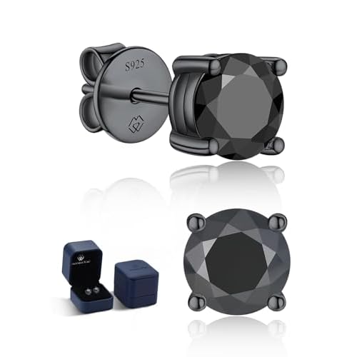 MomentWish Black Mens Earring Moissanite Stud Earrings for Women D Color VVS1 Moissanite 925 Sterling Silver Onyx Stud Earrings For Women Men (0.5/1/2/4Carat)