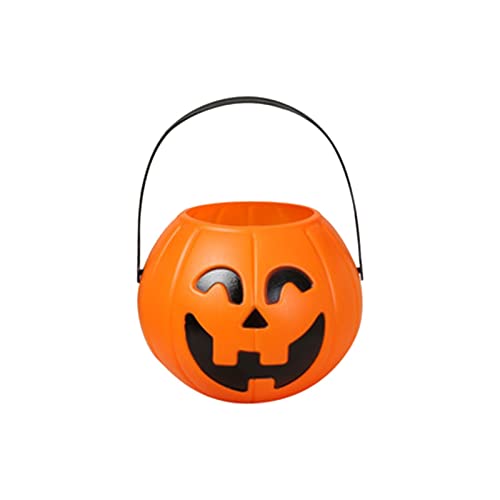 Secchio per zucca di Halloween, in plastica portatile, per zucca, caramelle, dolce o acido, per feste di Halloween, Natale, feste di compleanno (grande, arancione