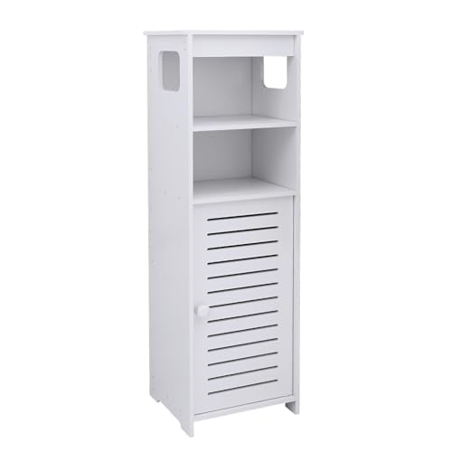 HUOLE - Badezimmerschrank, kleines Aufbewahrungsmöbel für Toilette, Schrank für Zahnbürsten, freistehendes Badezimmerregal aus Holz, 24 x 20 x 75 cm - Weiß
