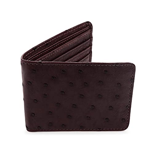 Dark Brown Real Ostrich Skin Leather Mens Wallet