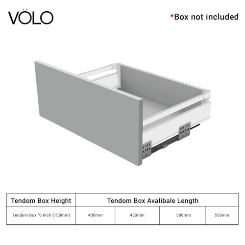 Image of VOLO Soft Close Tandem Drawer Slide System for Modular Kitchen - Double Gallery Metal Side Panels, Innotech Type, 50Kg Load Capacity | 1 Set | (White, 6 Inch X 450MM)