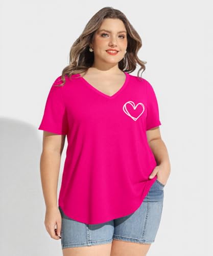 Image of CARCOS Plus Size Tops for Women Short Sleeve Raglan Striped Tee Color Block Crewneck /V Neck Tunic Loose Fit Summer XL-5XL
