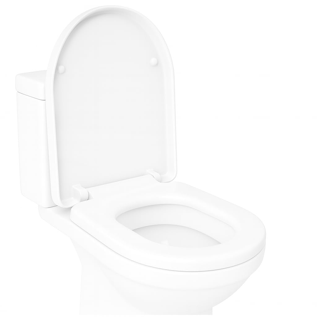 Harbour Housewares Square Toilet Seat - White - Pack of 1 - Antibacterial Soft Close Toilet Seat Universal Plastic Loo Top Lid with Slow Closing Hinges, Fixings & Fittings