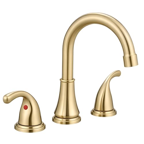 Image of Bathroom Sink Faucet FRANSITON Centerset 8 Inch 2 Handle Bathroom Sink Faucet Lead-Free with Pop-up Drain Stopper and Supply Hoses (Brushed Gold, 8 Inch)