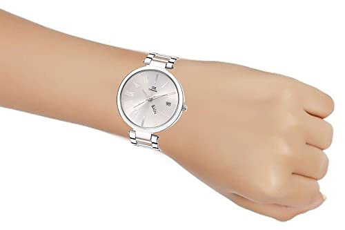 Image of IIK COLLECTION Watch for Women Round Studded Dial |Day and Date Quartz Movemnet |Long Battery Life|Stainless Steel Bracelet Chain Strap|Double Lock Clasp Safety Watches for Girls