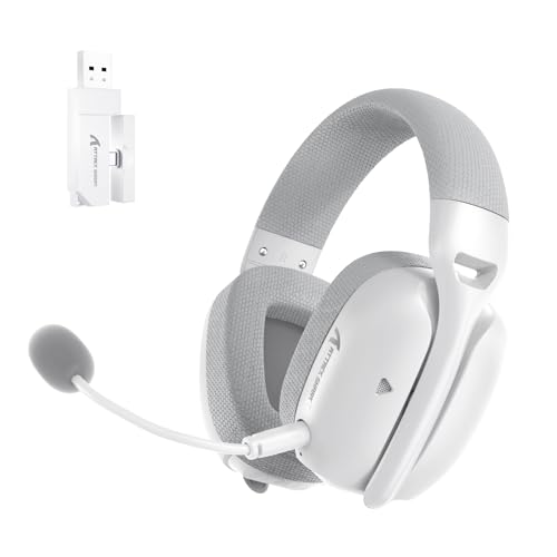 ATTACK SHARK L80PRO Auriculares Gaming Inalámbricos, Micrófonos Dobles Ajustables, Sonido Surround 3D, Baja Latencia de 20ms, Controladores de 40mm, 3 Modos (2.4G/BT/Cableado) para PC/PS/Xbox -Blanco