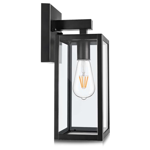 MAXvolador Outdoor Wall Lantern, Exterior Waterproof Wall Sconce Light Fixture, Black Anti-Rust Mount Light with Clear Glass, E26 Base Wall Lamp