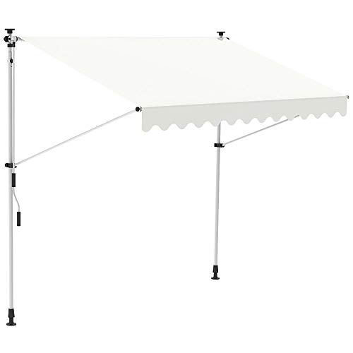 Melko Toldo para balcón, 400 cm, incluye tubo de luz LED, color crema, sin taladrar, toldo para ventana