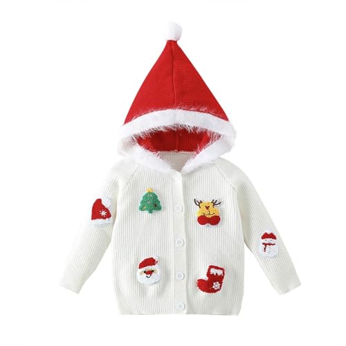 Chaquetas con capucha para niños y niñas, abrigos de forro polar de peluche, abrigo bordado de invierno con botones, ropa ligera para exteriores, abrigos escolares, clima frío, 0-6 años, A18 blanco, 3