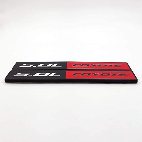 Image of 2X 5.0L Coyote Emblems, 3D Trim Fender Hook Trunk Badge Decals Stickers (Black-red)