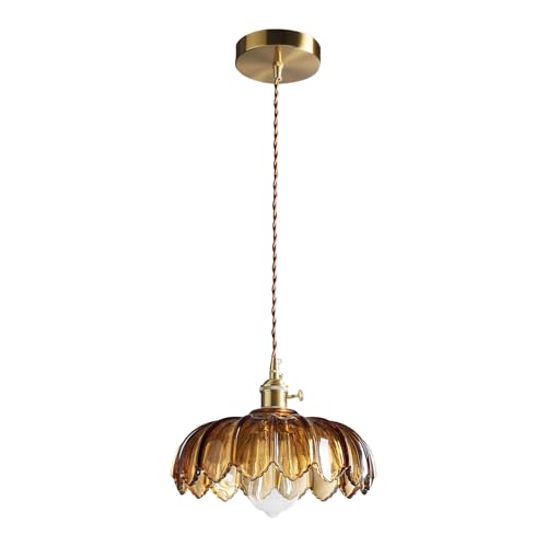 XZHGCEE Pendant Lights Kitchen Island: Amber Glass Hanging Light Fixture with Rotating Switch E26 Base - Modern Lighting for Dining Room Bedroom & Living Room