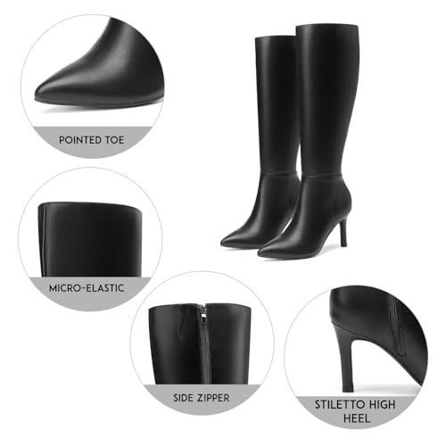 SelenePair Women's Knee High Boots Pointed Toe Stiletto High Heel Long Boots Side Zipper Dress Boots3