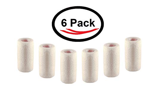 Image of 4 Inch Vet Wrap Tape Bulk (White) (Pack of 6) Self Adhesive Adherent Adhering Flex Bandage Grip Roll for Dog Cat Pet Horse