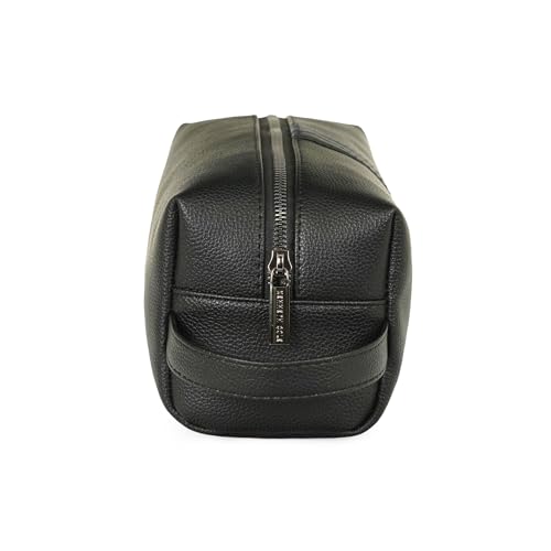 Image of Kenneth Cole Unisex Toiletry Bag | Animal Print Textured Faux Leather | Vegan Dopp Kit with Side Handle | Men's & Women's Stylish Travel Pouch for Grooming Essentials | Black